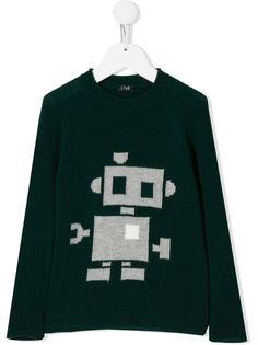 Il Gufo robot print ribbed detail sweater
