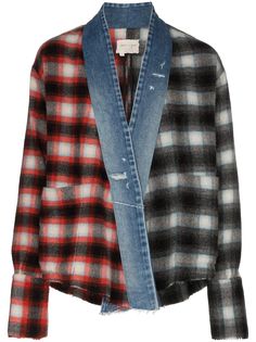 Greg Lauren panelled check shirt