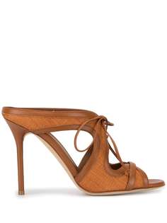 Malone Souliers Tan SORAYA 100MM RAFFIA LACE UP MULES