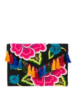 Carolina Herrera клатч с цветочной вышивкой и кисточками