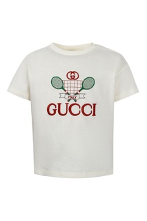 Белая футболка с вышивкой Gucci Kids