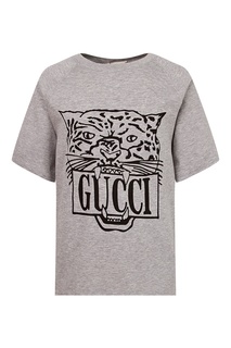 Серая футболка с рисунком Gucci Kids