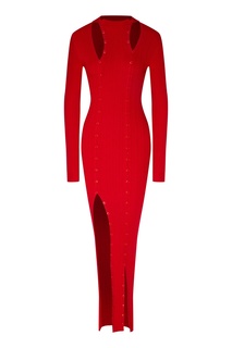 Красное трикотажное платье на пуговицах Jacquemus