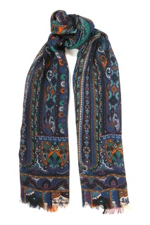 Синий кашемировый шарф с узором Etro
