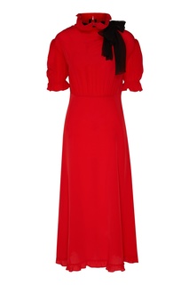 Красное крепдешиновое платье с черным бантом Miu Miu