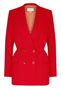 Красный двубортный пиджак с кулиской на талии Gucci