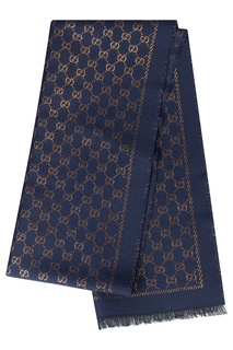 Темно-синий шерстяной шарф с люрексом Gucci