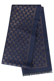 Темно-синий шерстяной шарф с люрексом Gucci