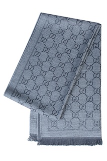 Серый шерстяной шарф с монограммой Gucci