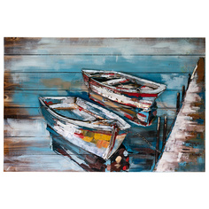 Картина деревянная с металлом "Лодки у причала" Miralight