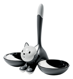 Двойная миска для кошек Alessi, пластик, сталь, серый, 2 шт по 0.2 л