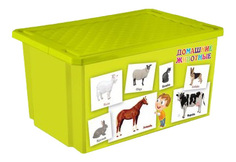 Ящик для хранения игрушек Little Angel "Обучайка" - Домашние животные, салатовый