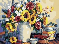 KS049/Натюрморт с подсолнухами - раскраски по номерам на картоне Color KIT