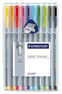 Ручка капиллярная Staedtler Triplus Liner 0,3мм, набор 10 цветов