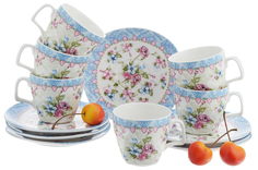 Кофейный набор Lorane 24755 Голубой, белый, розовый Loraine