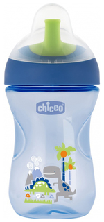 Чашка-поильник Chicco Advanced Cup с трубочкой, 266 мл, Синий с динозавром