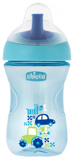 Чашка-поильник Chicco Advanced Cup с трубочкой, 266 мл, Голубой с машинкой