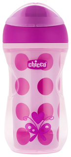 Чашка-поильник Chicco Active Cup носик с ободком, 266 мл, Розовый в горох