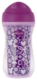 Чашка-поильник Chicco Active Cup носик с ободком, 266 мл, Сиреневый с бабочками