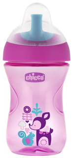 Чашка-поильник Chicco Advanced Cup с трубочкой, 266 мл, Розовый с олененком