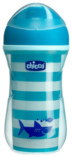 Чашка-поильник Chicco Active Cup носик с ободком, 266 мл, Синий с акулой