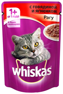Влажный корм для кошек Whiskas рагу с говядиной и ягненком, 24 шт по 85г