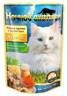 Влажный корм для кошек Ночной Охотник, курица, 24шт, 100г