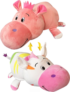 Мягкая игрушка 1 TOY Вывернушка 76 см 2 в 1, Радужная Зебра-Розовый Гиппопотам (Т12038)