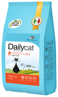 Сухой корм для кошек Dailycat Senior, для пожилых, индейка с рисом, 0,4кг