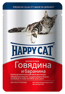 Влажный корм для кошек Happy Cat, говядина, баранина, 22шт, 100г