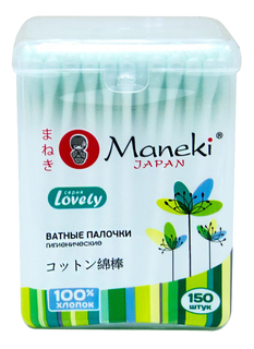 Ватные палочки Maneki Lovely (в стакане) зеленые 150 шт