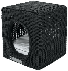 Домик для кошек HAPPY HOUSE RATTAN квадратный плетеный черный 9309