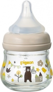 Бутылочка для кормления Pigeon softouch peristaltic plus 0+ стеклянная мишка 80 мл