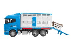 Машинка пластиковая Bruder Фургон Scania для перевозки животных с коровой