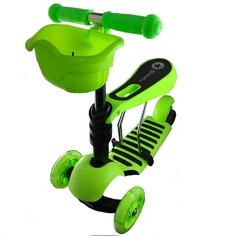 Детский самокат Scooter 3в1 с корзинкой зеленый