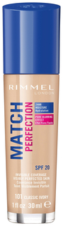 Тональный крем Rimmel Match Perfection 24 HR Moisture Hydratation 101 Classic Ivory 30 мл