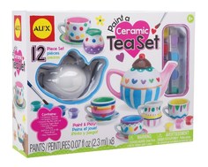 Игрушечная посуда ALEX Чайный сервиз набор Распиши фарфоровый сервиз краски, кисть 12 шт.