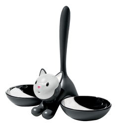 Двойная миска для кошек Alessi, пластик, сталь, черный, 2 шт по 0.2 л