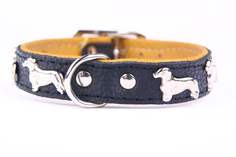 Ошейник для собак ZOOLESZCZ "Dachshund", черно-бежевый, обхват шеи 35 см