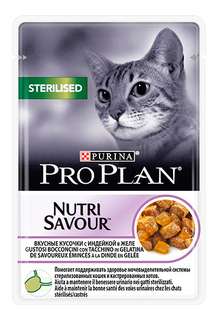 Влажный корм для кошек PRO PLAN Nutri Savour Sterilised, индейка, 24шт, 85г
