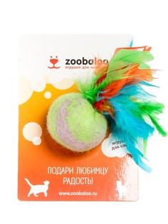 Игрушка для кошек Zoobaloo Шерстяной мяч Фьюжн с пером, фиолетово-зеленый, 8 см