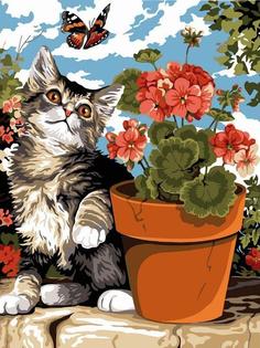 Картина по номерам Paintboy "Котенок и бабочка", 30x40 см