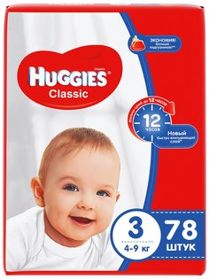 Подгузники HUGGIES Classic Mega Pack 4-9 кг 78 шт, р,3