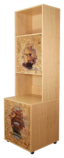 Стеллаж детский Дэми закрытый с тумбой 3 ящика и рисунком Клен/Фрегат