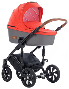 Коляска Tutis Viva Life 3 в 1 081 оранжево-красный, кожа серая