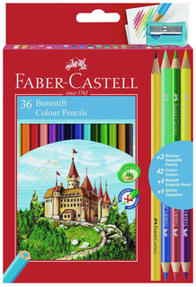 Цветные карандаши Faber-Castell Замок: 36 шт + 3 двухцветных + 1 чернографитовый