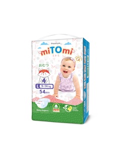 Подгузники на липучках miTOmi, L (9-14 кг), 54 шт.