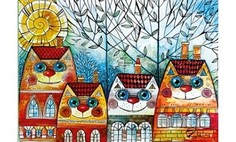 Холст с красками "Палитра. Рисование по номерам. Коты-домики", 30х40 см