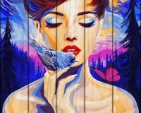 Набор для рисования по номерам по дереву "Девушка и птица" (40x50 см) Flamingo