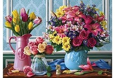 Холст с красками "Палитра. Рисование по номерам. Три букета в вазах", 40х50 см Рыжий кот
